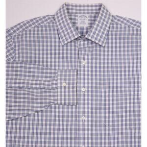 Brooks Brothers Regent Non-Iron Blue/White Check Plaid Dress Shirt 16.5-32